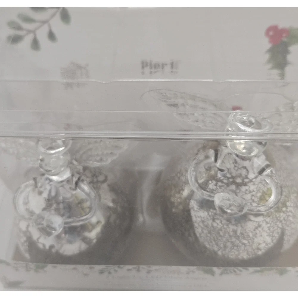 Pier 1 Imports Set of 2 Light-Up LED Mercury Glass Angels With Timer Box VGC
